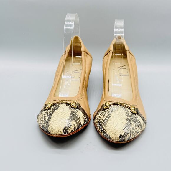 AGL Shoes Womens EU 40.5 US 10.5 Tan Snakeskin Cap Toe Italy Kitten Heels - Picture 3 of 13